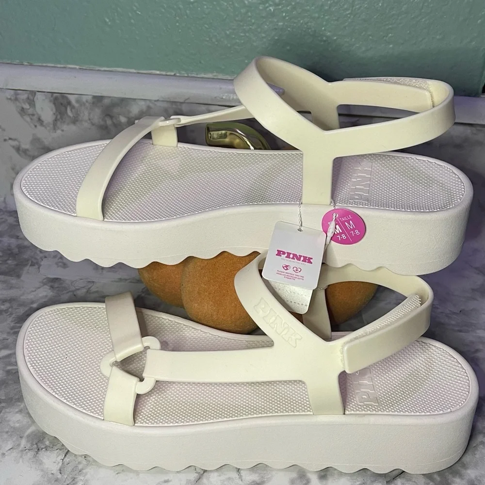 NWT PINK Victoria's Secret Light Cream Platform Sandals